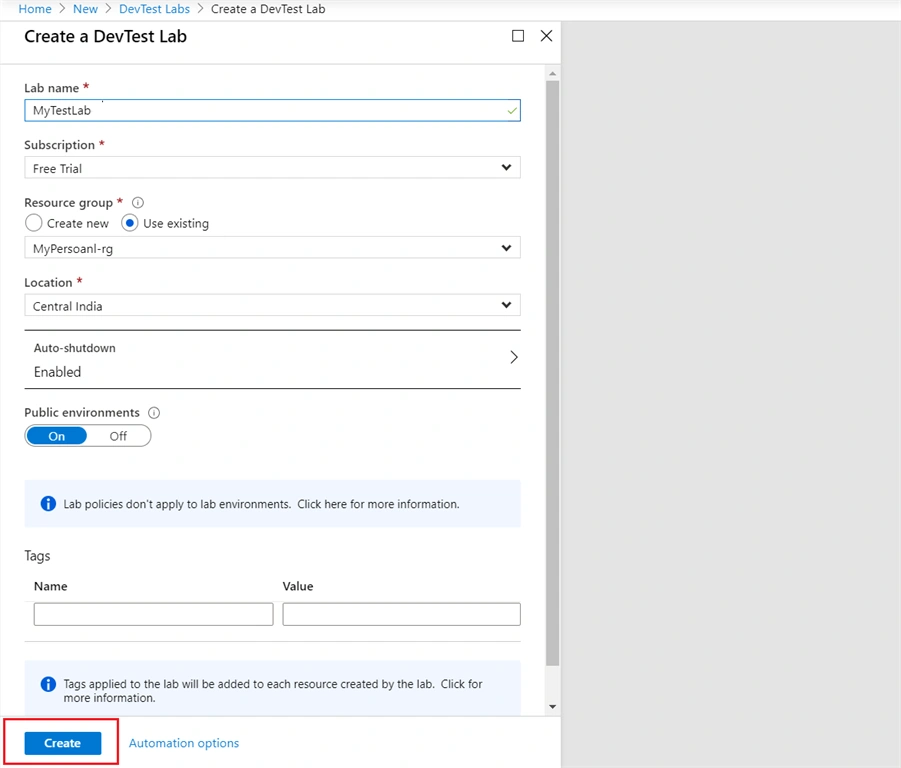 Setup Azure Dev Test Lab For SharePoint 2019