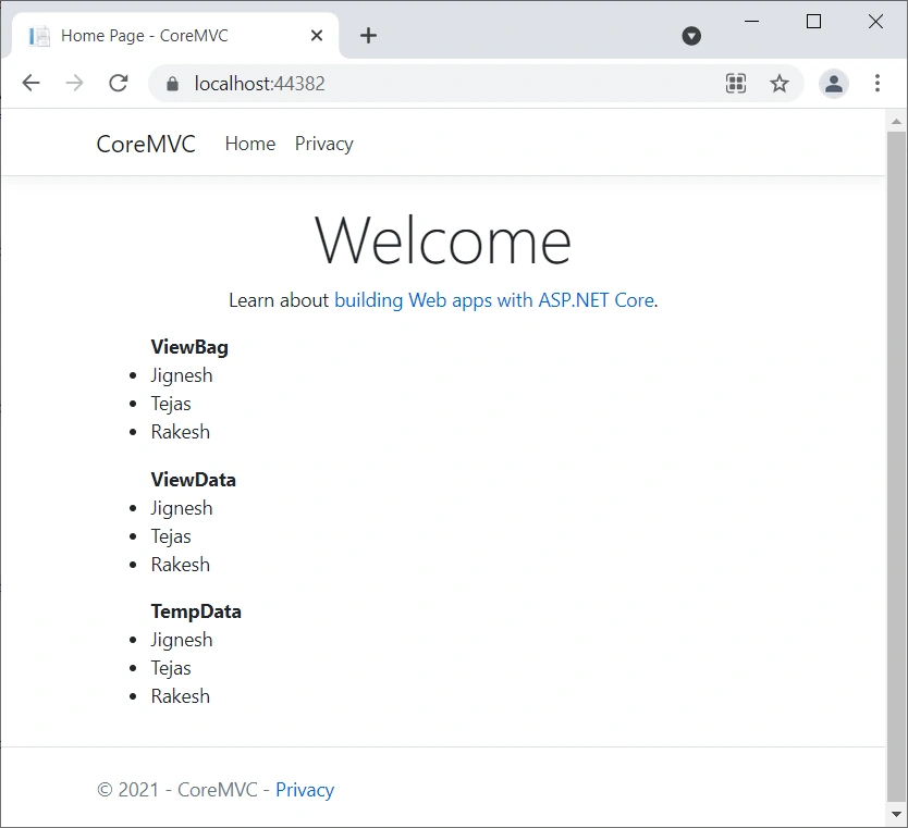 View Variables In .NET Core MVC