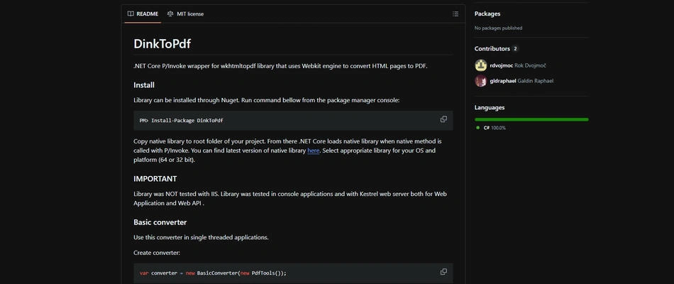 DinkToPdf-Homepage
