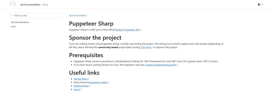 PuppeteerSharp-Homepage