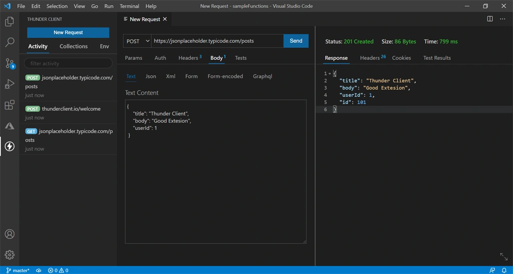 Thunder Client Post Example