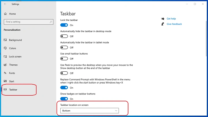 Move taskbar