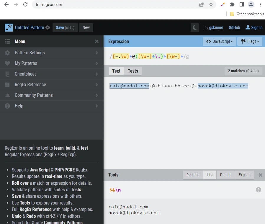 Regex 7 free test tools
