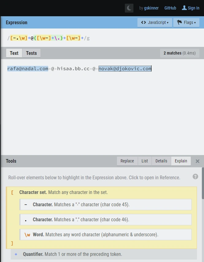 Regex 7 free test tools