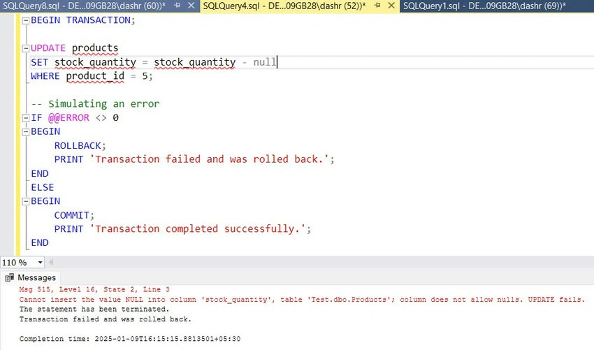 Failed transaction