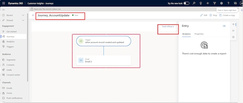 Journey will trigger when an account is updated with Name column