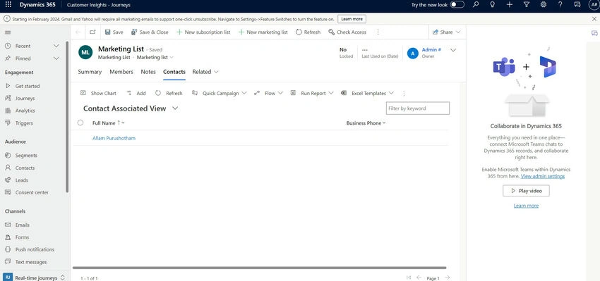 Marketing list contacts