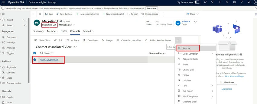 Marketing list remove