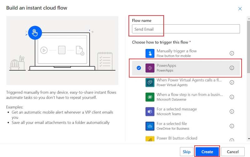 trigger a Power Automate flow from PowerApps