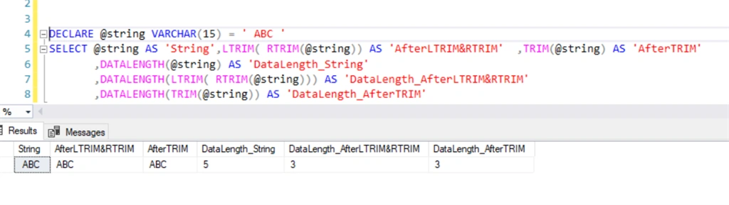 TRIM Function In SQL Server 2017
