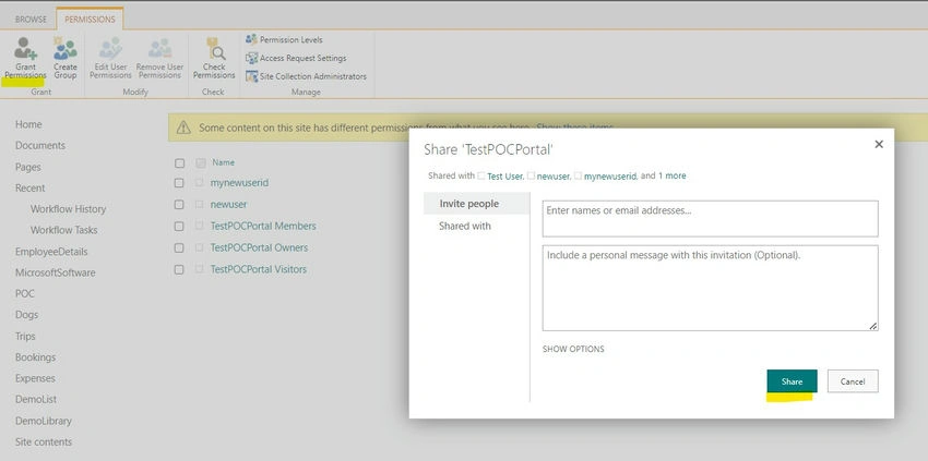 Existing permissions