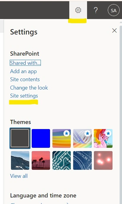 SharePoint site setting