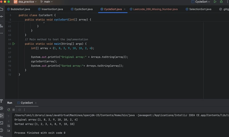 Cycle Sort Java