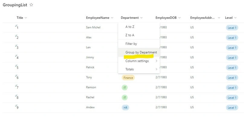  Context menu