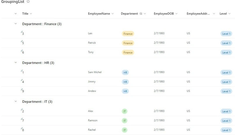Viewing Grouped Data