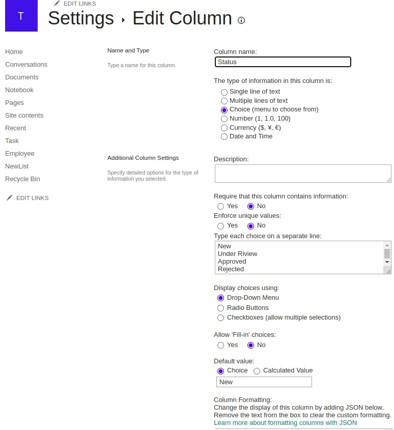 Edit column