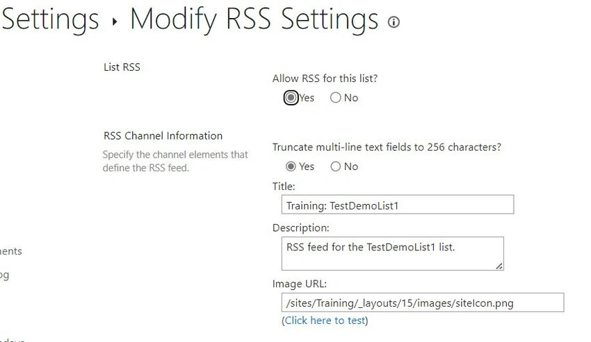 RSS settings