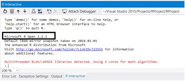 Microsoft R Open being used in the shell