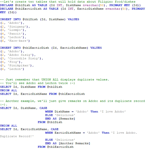 UNION And UNION ALL SQL Operators