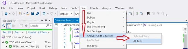 Code Coverage in xUnit.net Unit Tests Projects in Visual Studio Enterprise 2017