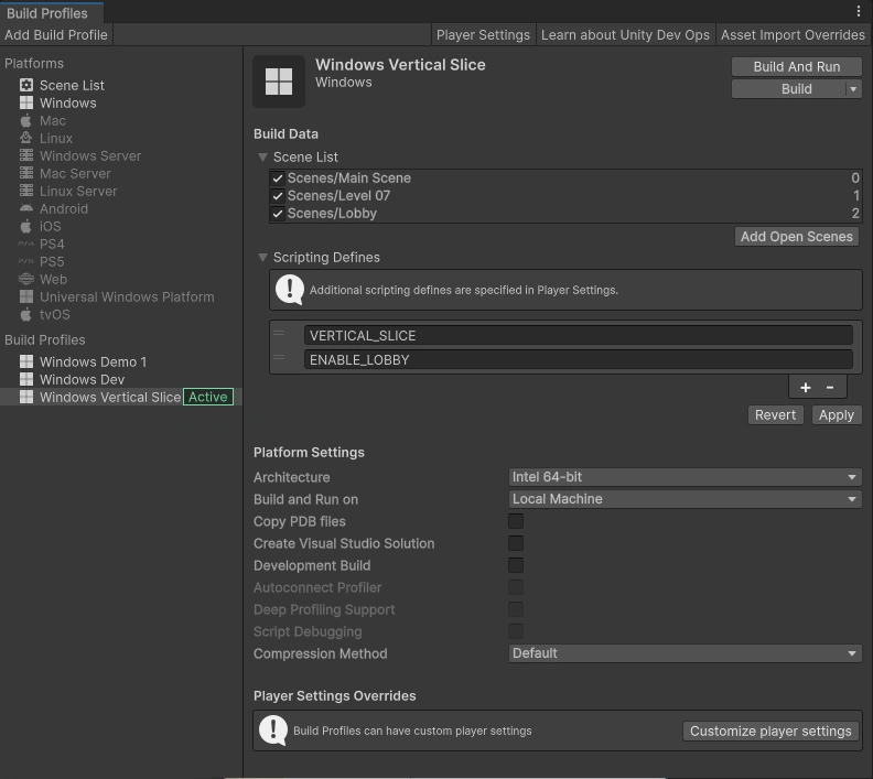Build Profile Window