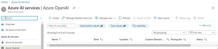 Create Azure open AI