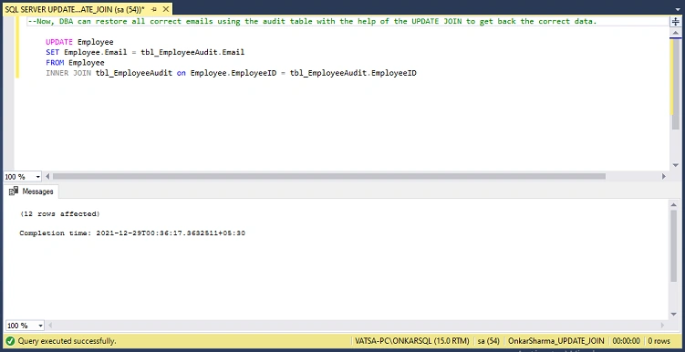 SQL Server UPDATE JOIN
