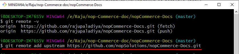 git remote add upstream https://github.com/nopSolutions/nopCommerce-Docs.git