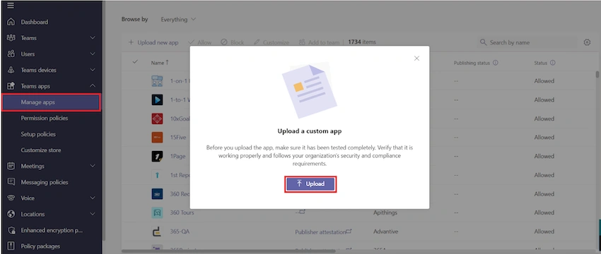Upload apps in Teams by enabling Sideloading feature