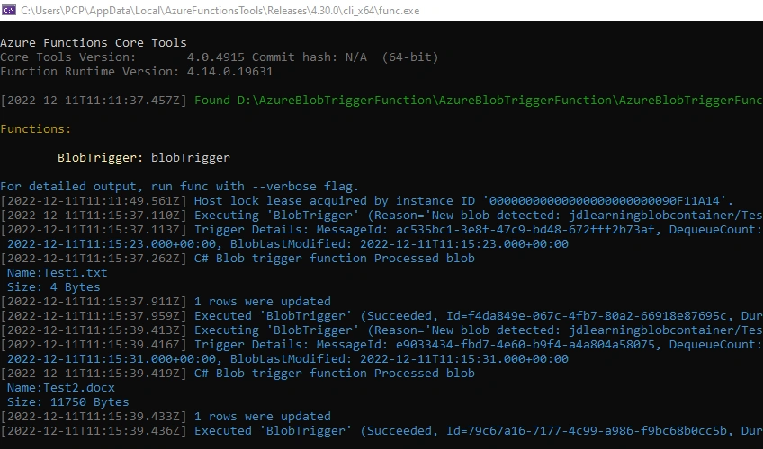 Upload File into Azure Blob Storage and Trigger Blob Storage using Azure Function