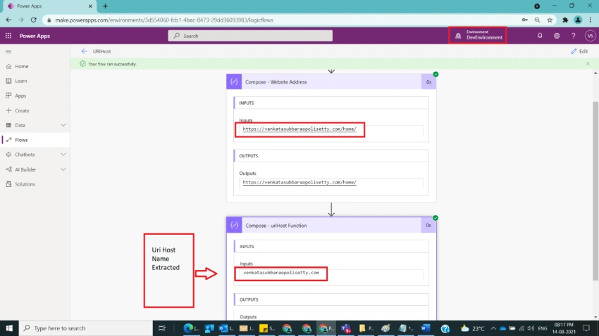 Usage of URIHost Function in Power Automate
