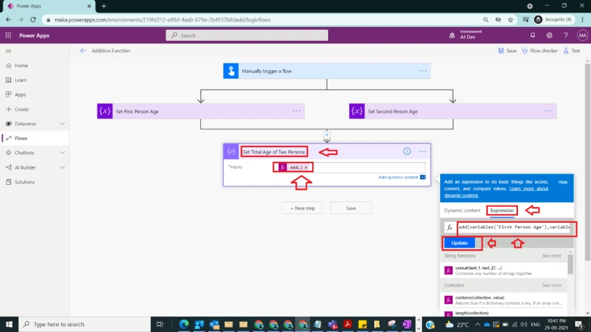 Usage of Addition Function in Power Automate