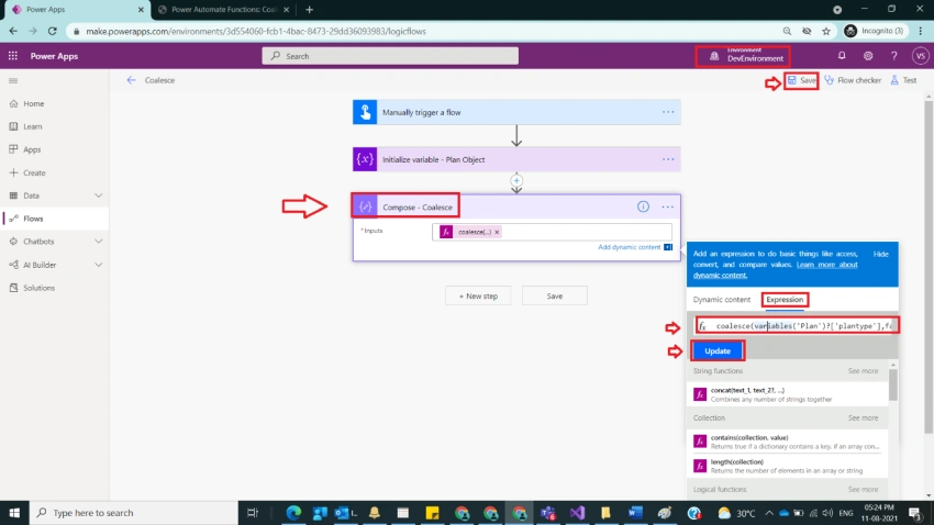 Usage of Coalesce Function in Power Automate