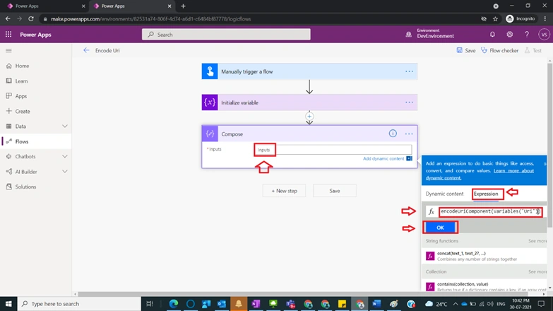 Usage of Encode Uri in Power Automate
