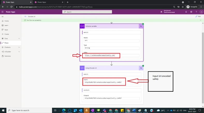Usage of Encode Uri in Power Automate