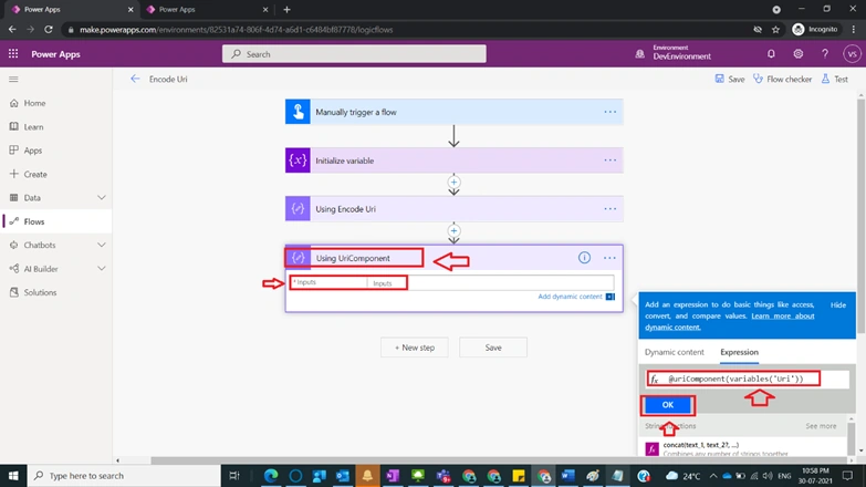 Usage of Encode Uri in Power Automate