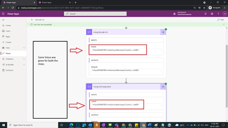Usage of Encode Uri in Power Automate