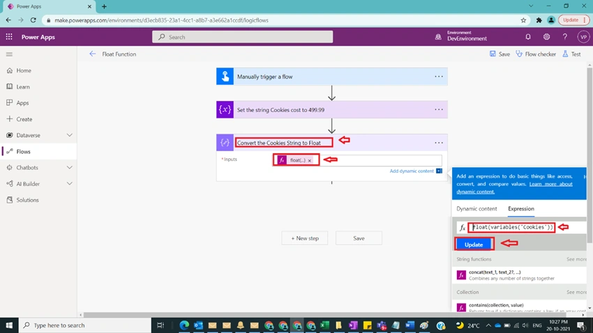 Usage of Float Function in Power Automate