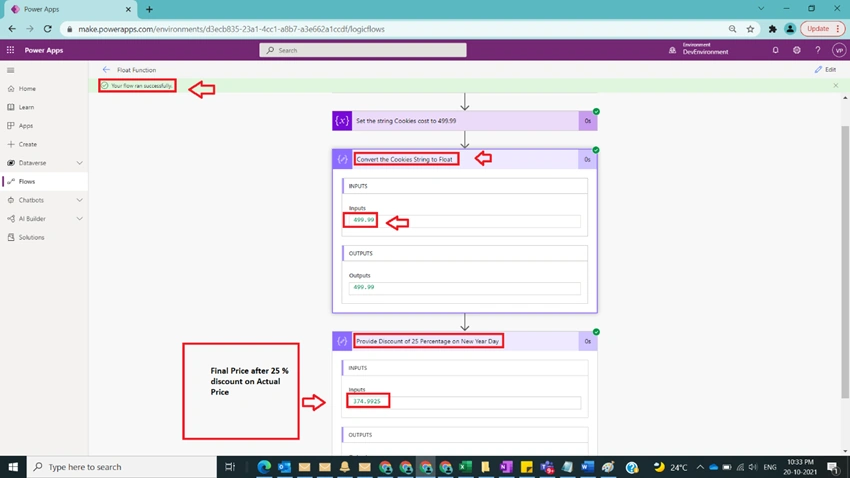 Usage of Float Function in Power Automate