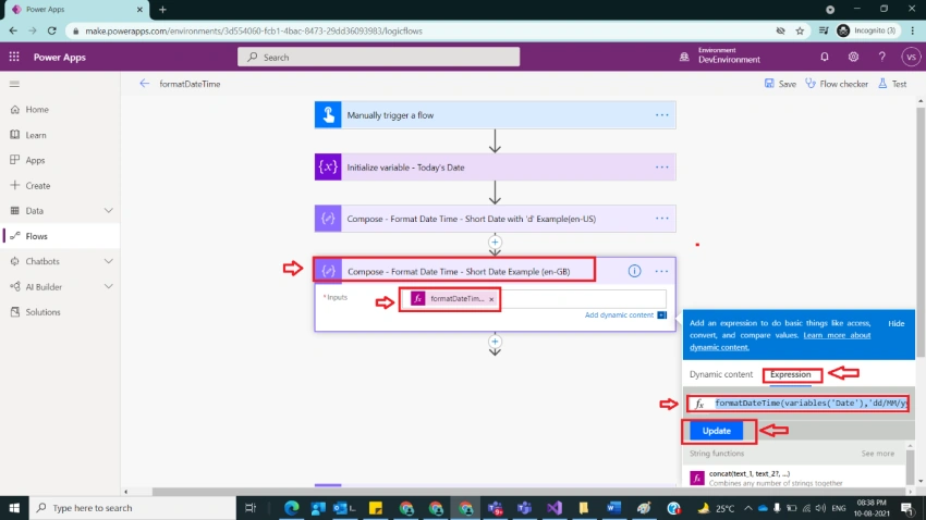 Usage of formatDateTime Function in Power Automate