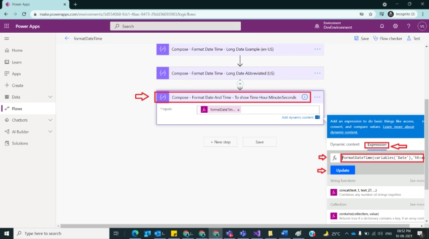 Usage of formatDateTime Function in Power Automate