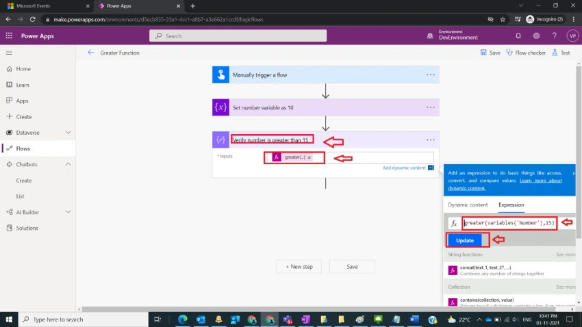 Usage of Greater Function in Power Automate