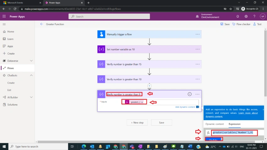 Usage of Greater Function in Power Automate