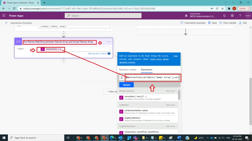 Usage of Intersection Function in Power Automate