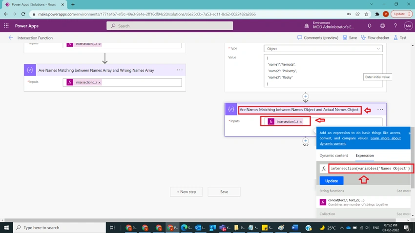 Usage of Intersection Function in Power Automate