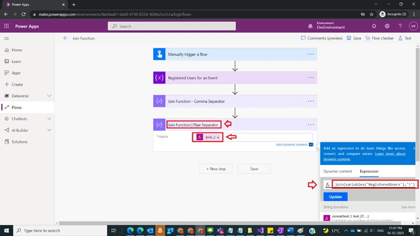 Usage of Join Function in Power Automate