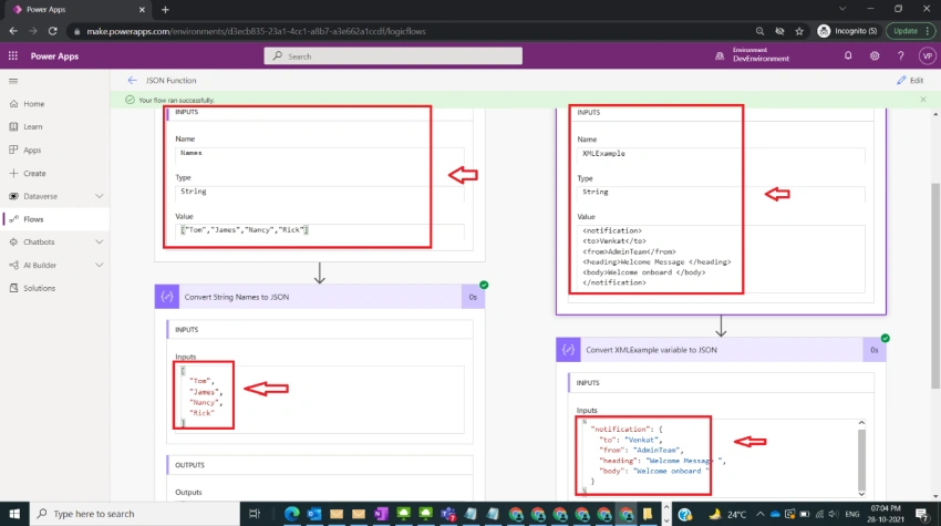 Usage of JSON Function in Power Automate