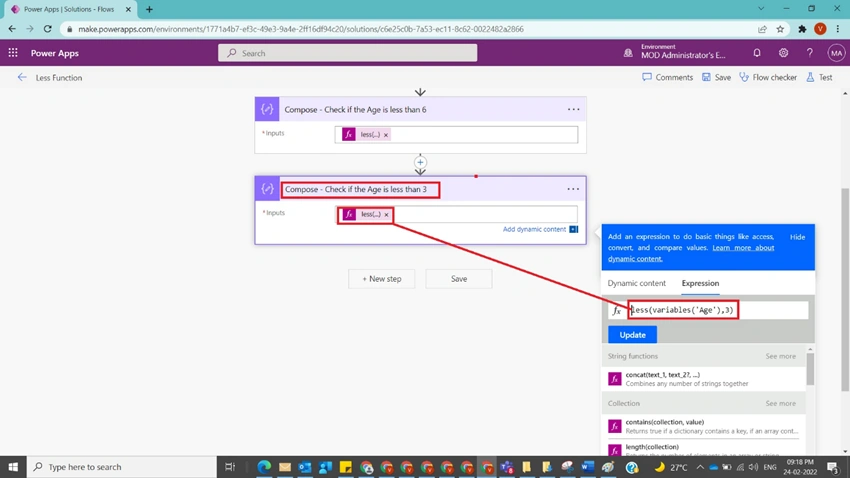 Usage of Less Function in Power Automate