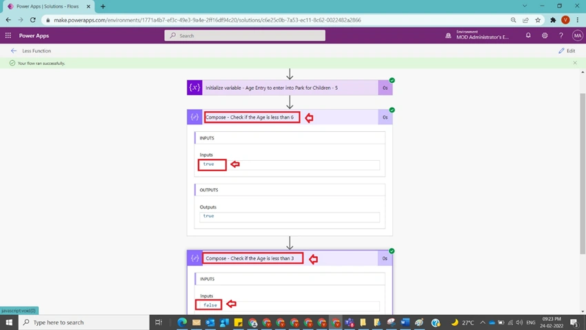 Usage of Less Function in Power Automate