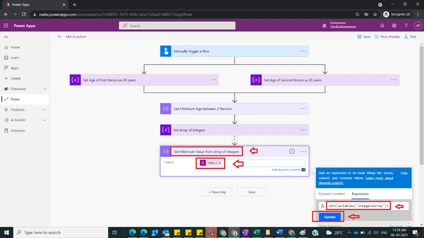 Usage of Min Function in Power Automate